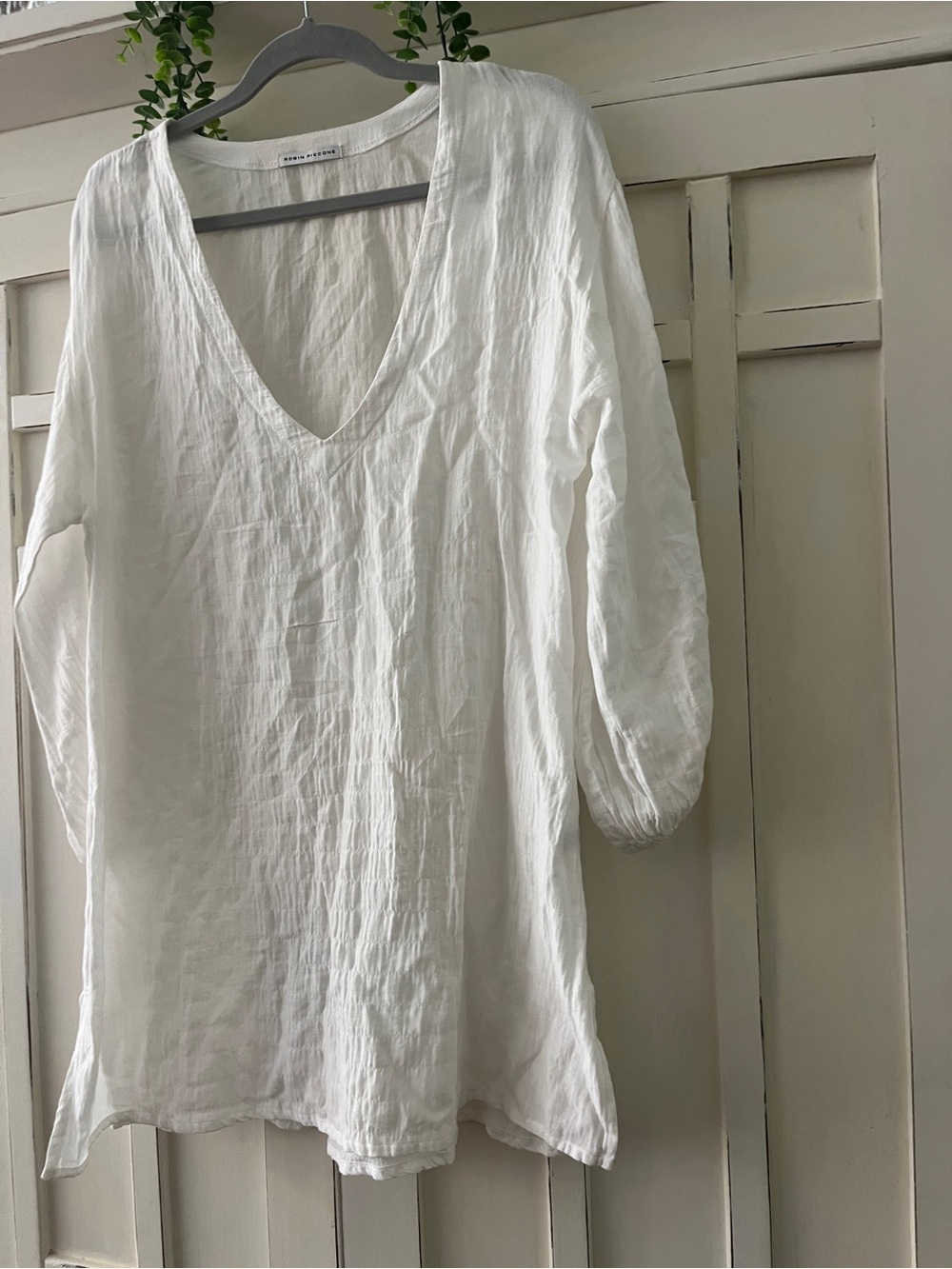 Robin Piccone White V-Neck Linen Swim Coverup Tunic - Picture 3 of 5